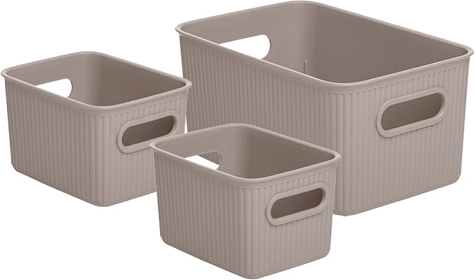 Superio Decorative Plastic Basket Open Home Storage Bins Organizer, Taupe 1 by Superio