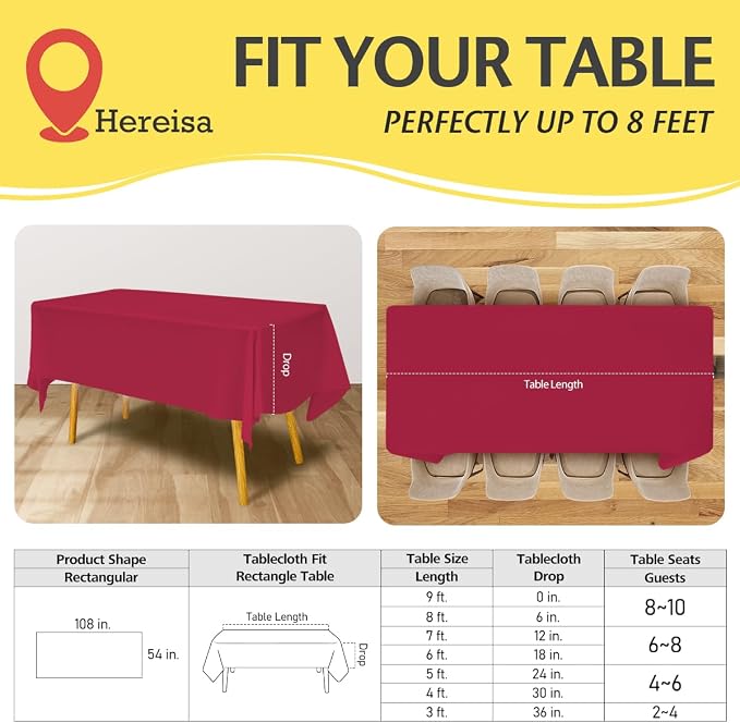 Cerise 6 Pack Disposable Plastic Tablecloths 54" x 108", Rectangle Table Cover - Image 2