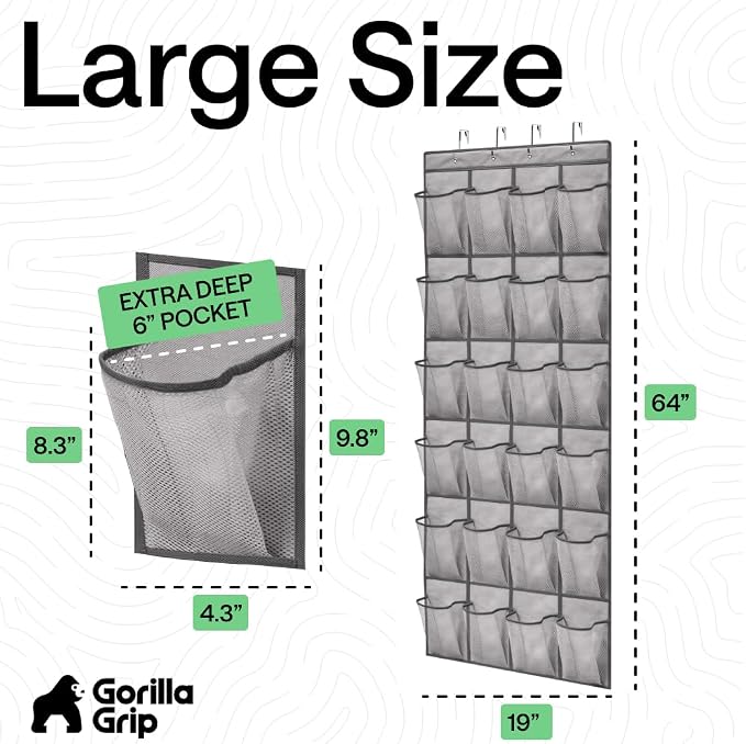 GORILLA GRIP Over the Door Shoe Organizer, 24 Extra Large Breathable Mesh - Image 7