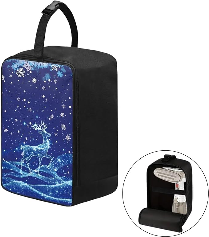 Steam Iron Storage Bag Blue Christmas Reindeer Zippered Handheld Steamer Case - Image 2