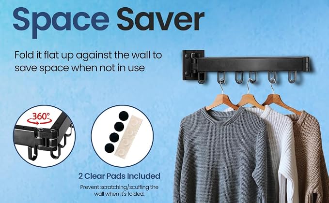 Foldable Wall-Mounted Clothes Drying Rack – Space-Saving Heavy-Duty Laundry - Image 3