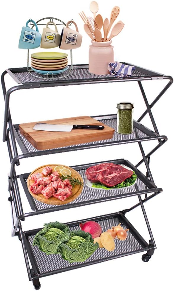 4-Tier Folding Portable Durable Steel Kitchen Shelf, Extra Storage, Kitchen by Zenree+