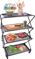 4-Tier Folding Portable Durable Steel Kitchen Shelf, Extra Storage, Kitchen by Zenree+