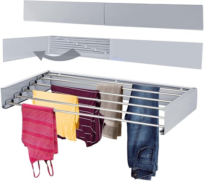 Wall Mounted Foldable Drying Rack 40" Elegant Matte Invisible Hanger | an - Image 8