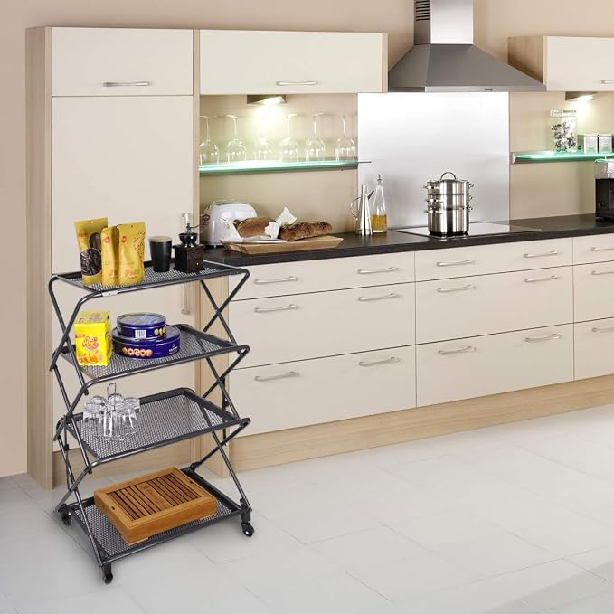 4-Tier Folding Portable Durable Steel Kitchen Shelf, Extra Storage, Kitchen - Image 7