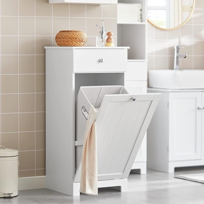 SoBuy Slim Tilt-Out Laundry Hamper Cabinet, Smal Pull-Out Bathroom Storage Unit - Image 2