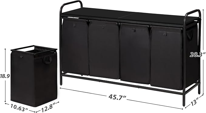 4 Section Laundry Hamper with Shelf, Laundry Basket Organizer with 4 Pull-Out - Image 2