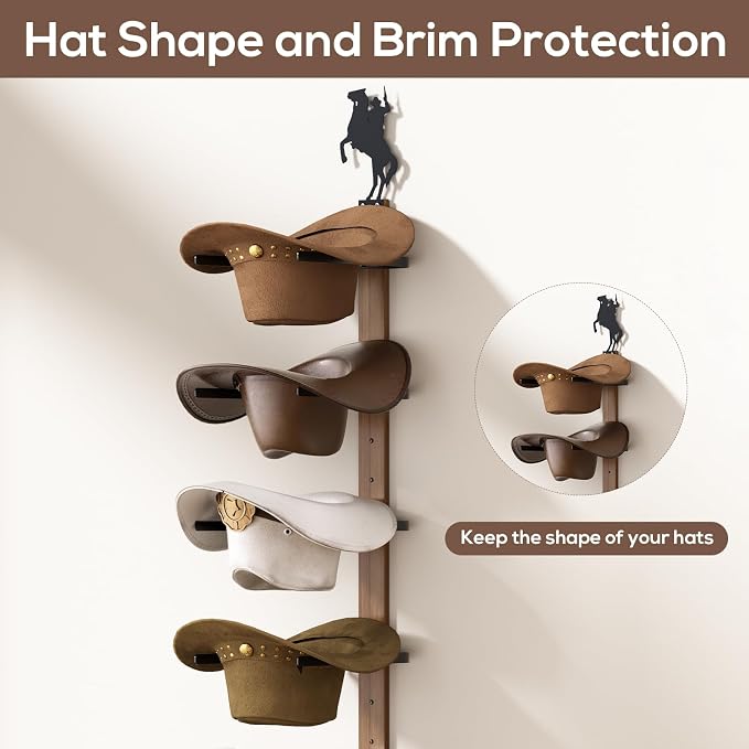 Cowboy Hat Rack for Wall – 3-Piece Wooden & Metal Western Hat Holder, Rustic - Image 8