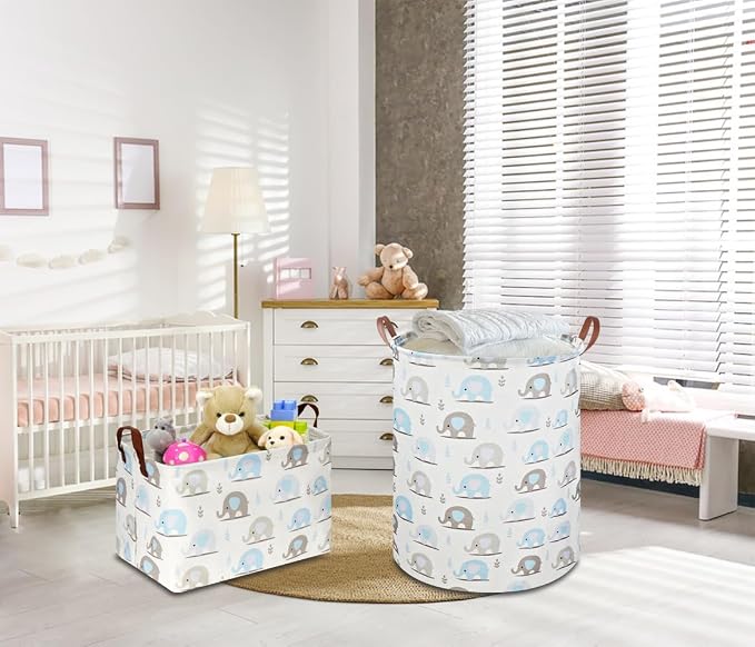 Rectangular Blue Elephant Storage Basket, Collapsible Gift Basket - Image 3