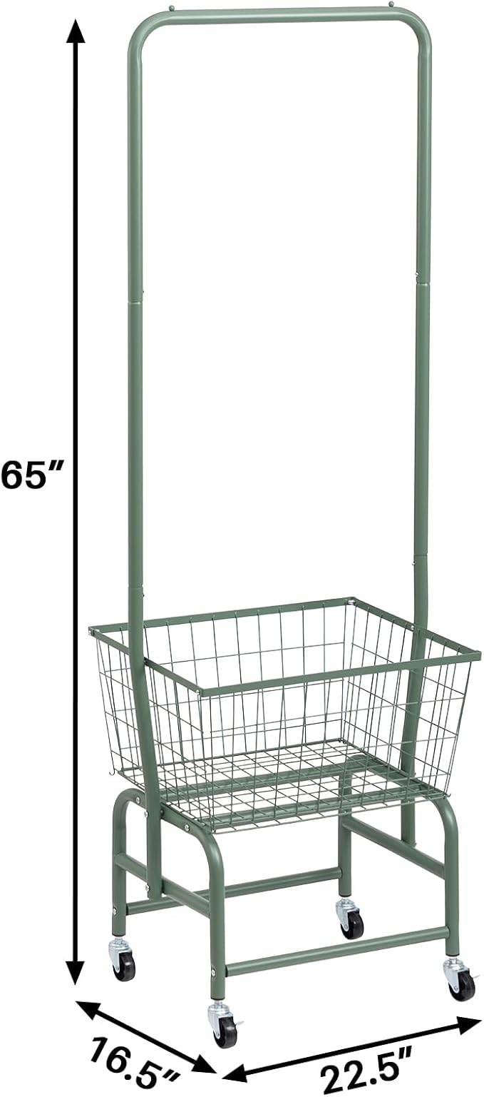 ALIMORDEN Laundry Cart with Clothes Rack, Rolling Laundry Butler with Wire - Image 4