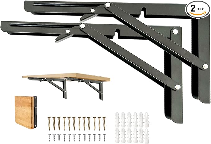 Folding Shelf Brackets, Heavy Duty 12 Inch Shelf Brackets, Collapsible Shelf by Medach