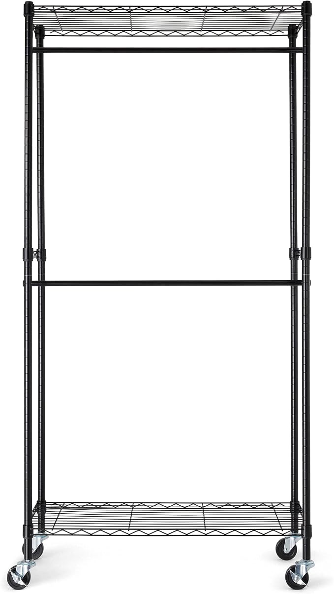 Amazon Basics Adjustable Double Rod Rolling Garment Rack, Hanging Clothes - Image 2