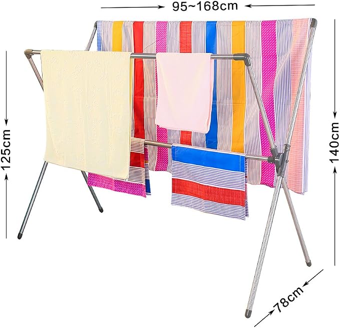 BAOYOUNI Double Poles Folding Clothes Drying Rack Stainless Steel Expandable - Image 9