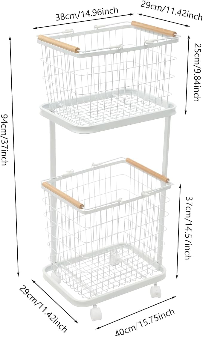 2-tier Laundry Basket, Wire Laundry Cart - Image 5