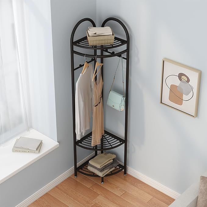 Black Corner Hall Tree, Freestanding Garment Rack - Image 3