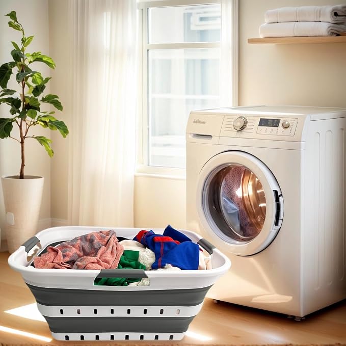 SAMMART 42L Collapsible Plastic Laundry Basket-Foldable Pop Up Storage - Image 2