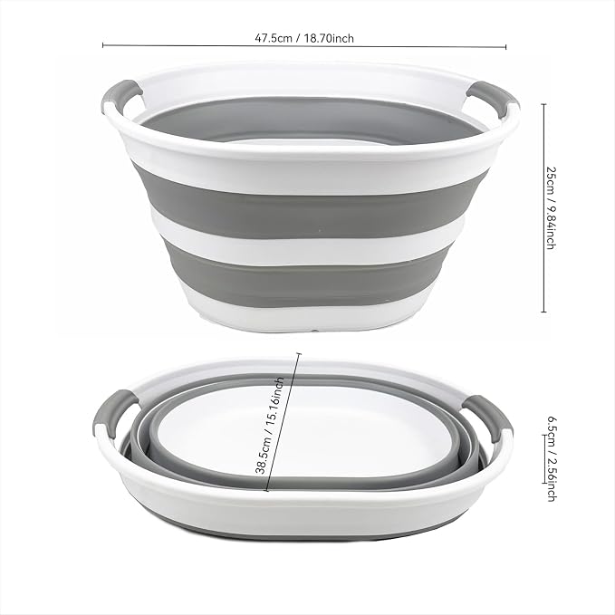 SAMMART Collapsible Plastic Oval Laundry Basket 23L -Foldable Storage - Image 2