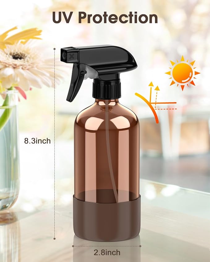 Glass Spray Bottle with Silicone Sleeve Protection, Amber Glass Spray Bottle Set - Image 3