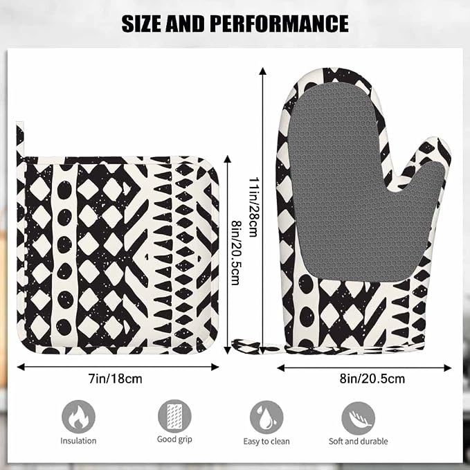 Mxocom Aztec Print Oven Mitts and Pot Holders Sets Tribal Design Geometric - Image 3