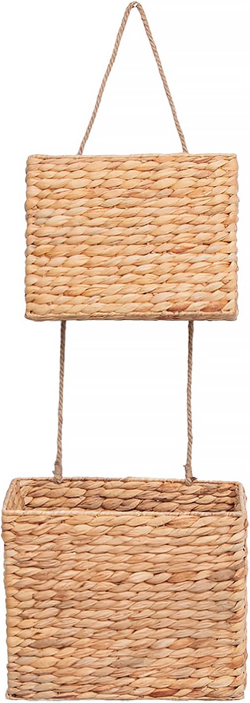 YAHUAN Woven Water Hyacinth Hanging Basket 2-Tiered Rectangular Storage Baskets by YAHUAN