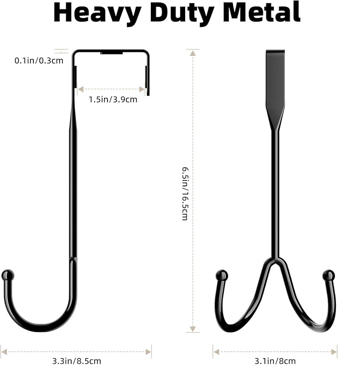 BAKON Metal Over The Door Hooks—2-Piece Set of Double Hook Organizer Hanger - Image 2