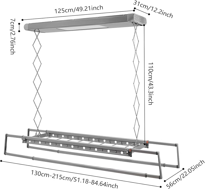 Electric Retractable Airing Rack Gray, Ceiling Clothesline 77lbs Load, Ceiling - Image 3