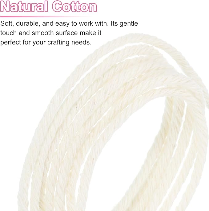 HARFINGTON Natural Macrame Cord 3mm x 328 Yards 4 Strand Twisted Cotton Macrame - Image 4
