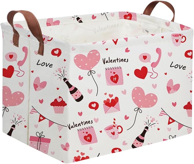 Rectangular Pink Valentine's Day Gift Basket, nursery basket, kids toy storage by FXOCSHE