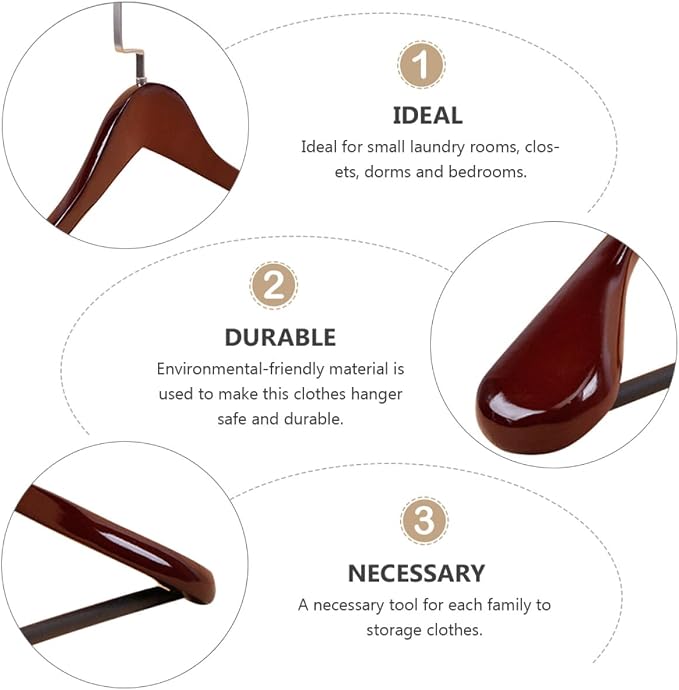 Wide Coat Hanger Thickened Solid Wood Extra Wide Shoulders Non-Slip Brown Suit - Image 8