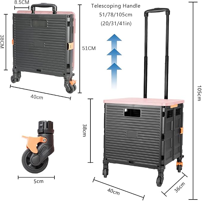 FELICON SELORSS Foldable Utility Cart Folding Portable Rolling Crate Handcart - Image 7