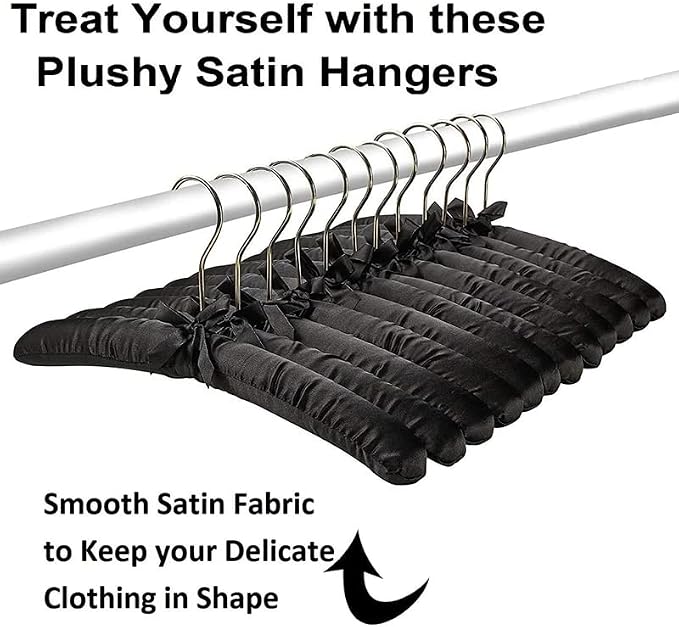 15 Inch Large Black Satin Padded Hangers - Image 2