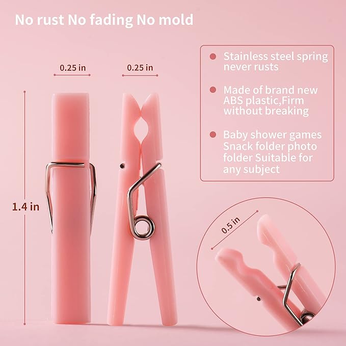 50 Pink Clothes Pins for Baby Shower Game, 1.4'' Premium Plastic Mini - Image 3