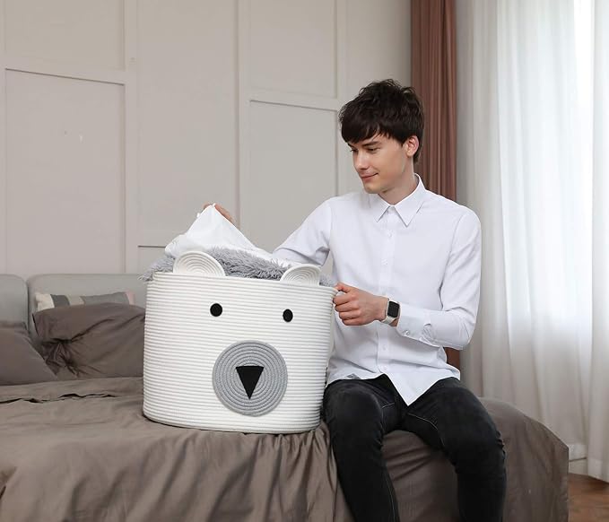Bear Basket, Large Cotton Rope, Large Storage, Woven Laundry Hamper, Cloth - Image 9