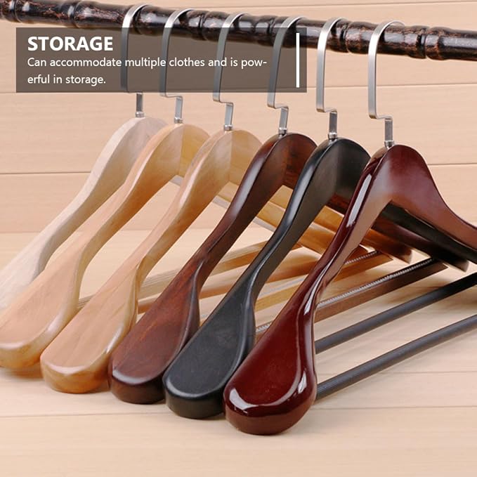 Wide Coat Hanger Thickened Solid Wood Extra Wide Shoulders Non-Slip Brown Suit - Image 6
