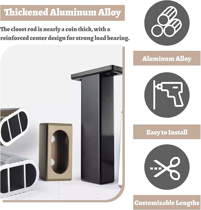 L Shaped Closet Rod Bracket for Wardrobes, Room Garment Holder Rack - Image 2