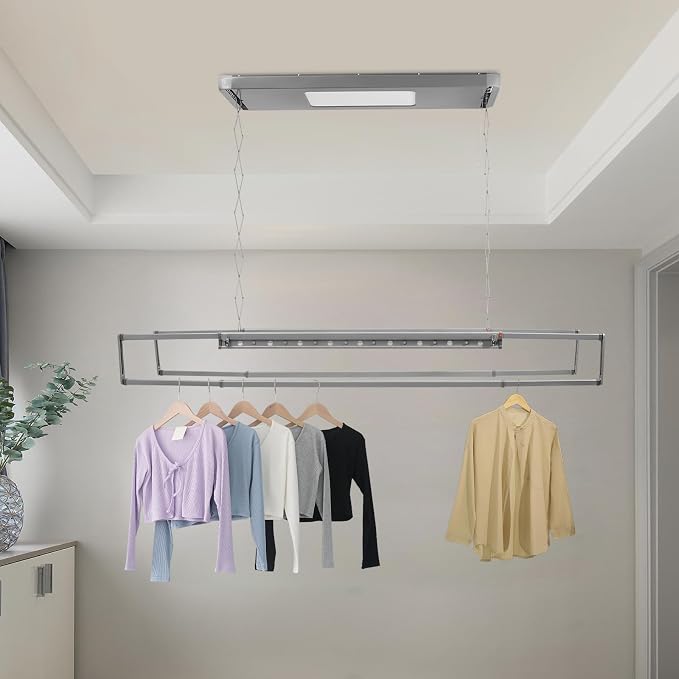 Electric Retractable Airing Rack Gray, Ceiling Clothesline 77lbs Load, Ceiling - Image 7