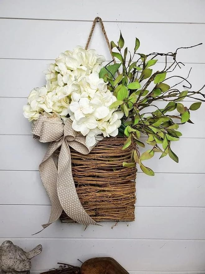 Cream Hydrangea Door Hanger Basket Wreath by MYELJO