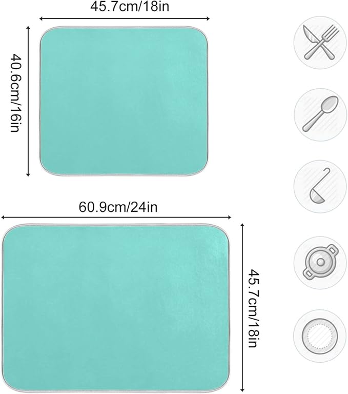 Baby Blue Dish Drying Mat for Kitchen Counter 18 x 24 In Absorbent Microfiber - Image 3
