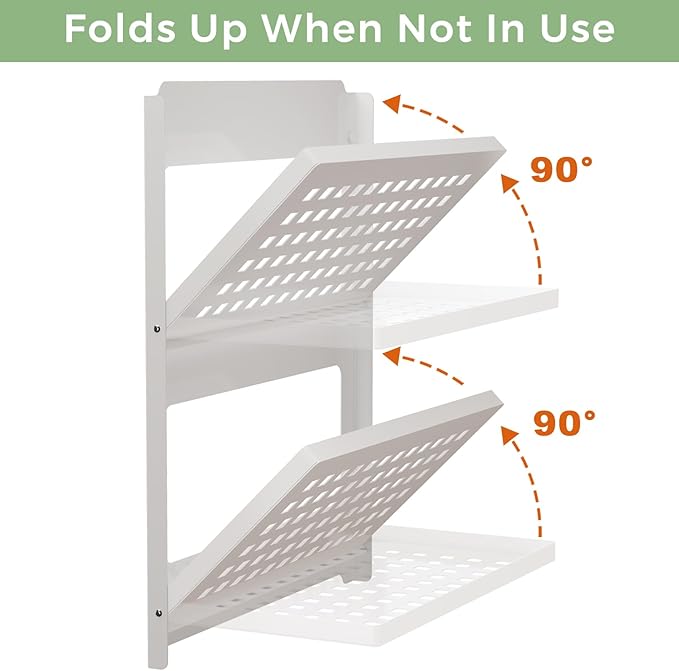 2-Tier Folding Metal Wall Shelf | Wall Mounted Stackable Floating Shelves | - Image 3