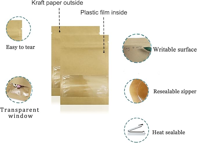 PABCK 500 Pack 2.7x3.5inch Clear WindowBrown Kraft Paper - Image 2
