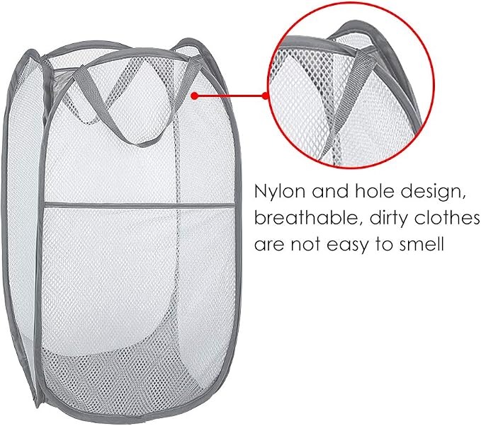 WD&CD 2PCS Laundry Baskets Foldable Pop Up Mesh Washing Laundry Basket Bag Bin - Image 5