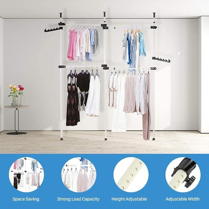 Garment Rack Clothing Hanger, Heavy Duty Adjustable Closet Rod Double Rail - Image 4