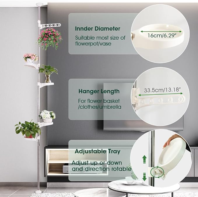 Hershii 5-Layer Indoor Plant Pole Spring Tension Rod Corner Flower Display Rack - Image 2
