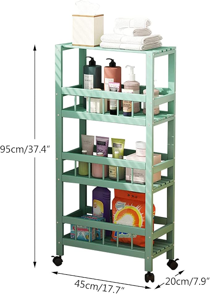 Slim Bamboo Storage Cart Removable Organizer Trolley Slide Out Rolling Pantry - Image 3