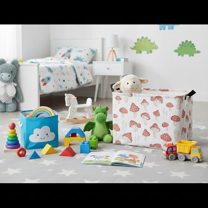 HIYAGON Rectangular Kids Basket Baby Girl Basket Fabric Storage Bin Organizer - Image 3