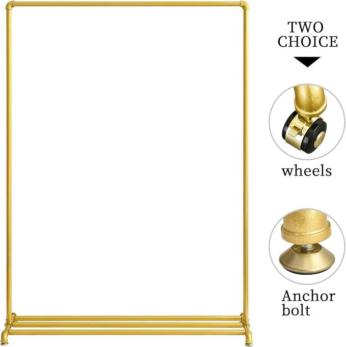 BOSURU Rolling Gold Clothing Racks on Wheels, Retail Display Industrial Pipe - Image 6