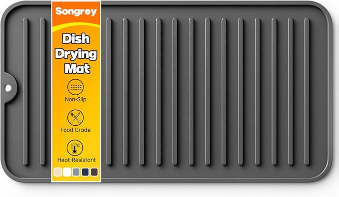 Songrey 12" x 6.5" Silicone Dish Drying Mat, Kitchen Counter Drying Pad by Unknown