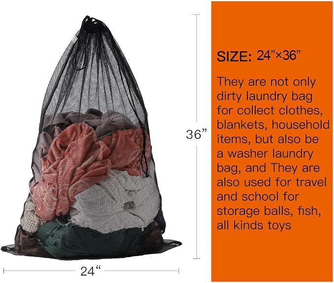 Kimmama Heavy Duty Coarse Mesh Drawsting Laundry Bag, Jumbo Net Cord Bag - Image 2