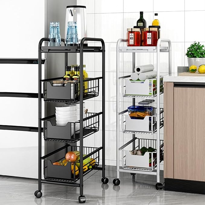 Kitchen Organizer 4-Tier Slim Rolling Cart by LIPJIA