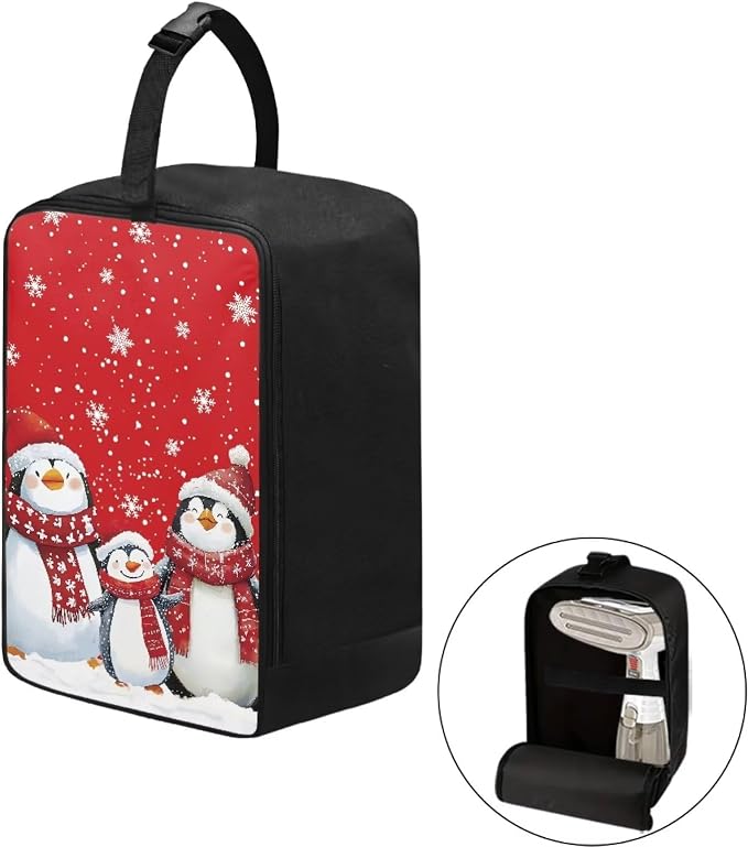 Travel Steam Iron Storage Bag Christmas Penguin Heavy Fabric Carrying Case - Image 2